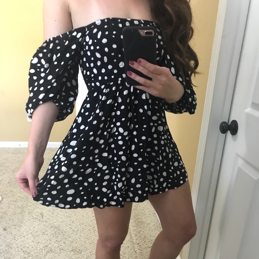 Off the shoulder polka dot dress